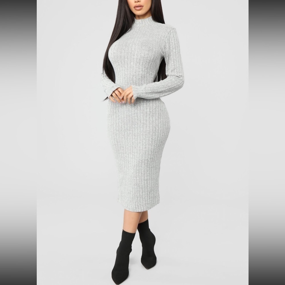 Bin#1 - Womenâs Small Gray Midi Longsleeved Bodycon Dress